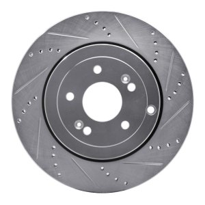 Hyundai Genesis Coupe Brake Rotor (1) - Rear Right - R1 Concepts - Drilled & Slotted - Silver - `10-`16
